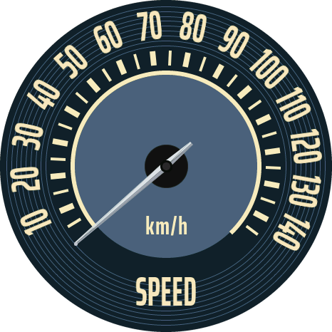 Classic (one): a cream-coloured speedometer scale 0 to 140 on a dark blue dial, km/h and SPEED