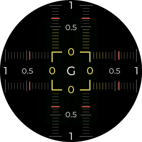 G-force meter with lit segments and red peak markers
